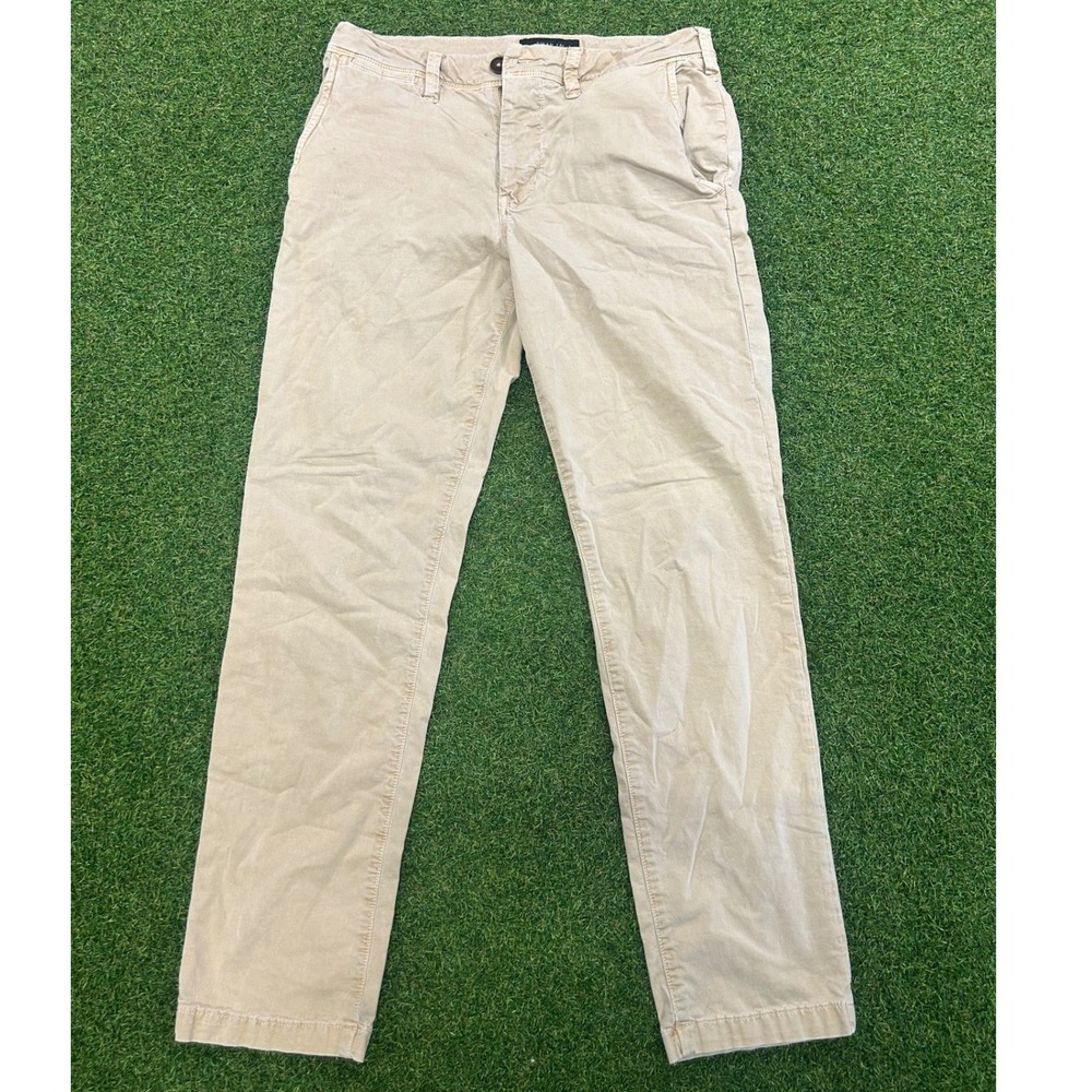 American Eagle Slim Straight Chino Pants Khaki Tan 28x30 Cotton Blend Stretch